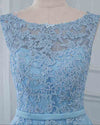 Scoop A Line Light Blue Tulle Lace Long Prom Formal Gown PL6845