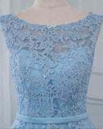 Scoop A Line Light Blue Tulle Lace Long Prom Formal Gown PL6845