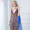 Siaoryne Fabulous Royal Blue Cape Fitted Long Women Evening Gown 2020 with Rhinestone Full Embroidery PL4455