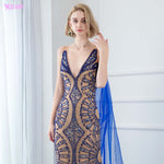 Siaoryne Fabulous Royal Blue Cape Fitted Long Women Evening Gown 2020 with Rhinestone Full Embroidery PL4455