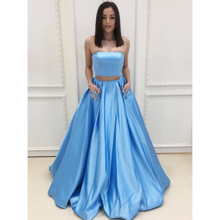 Strapless Prom Dress 2 Pieces Senior Long Graduation Homecoming Dress