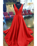 Elegant Red Deep V Neck Formal Party Dress 2022  Long Prom Gown PL01127