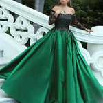 Stunning Burgundy Women Formal Evening Gown Off the Shoulder Long Sleeves satin A Line Lace Prom Dresses