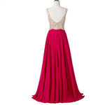 Red Long Beaded Prom Dresses with Straps A Line Chiffon Women Formal Evening Dresses 2018