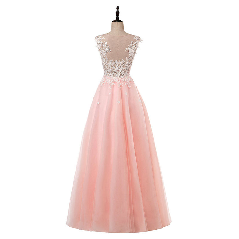 Fancy Pink Appliqued Lace Long 2020 Prom Dress balo elbiseleri Women Formal Party Gown