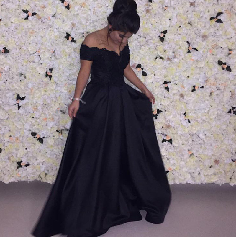 Elegant Black Lace Prom Dress Off the Shoulder A Line Women Evening Long Dresses vestido de formatura