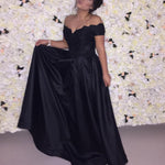 Elegant Black Lace Prom Dress Off the Shoulder A Line Women Evening Long Dresses vestido de formatura