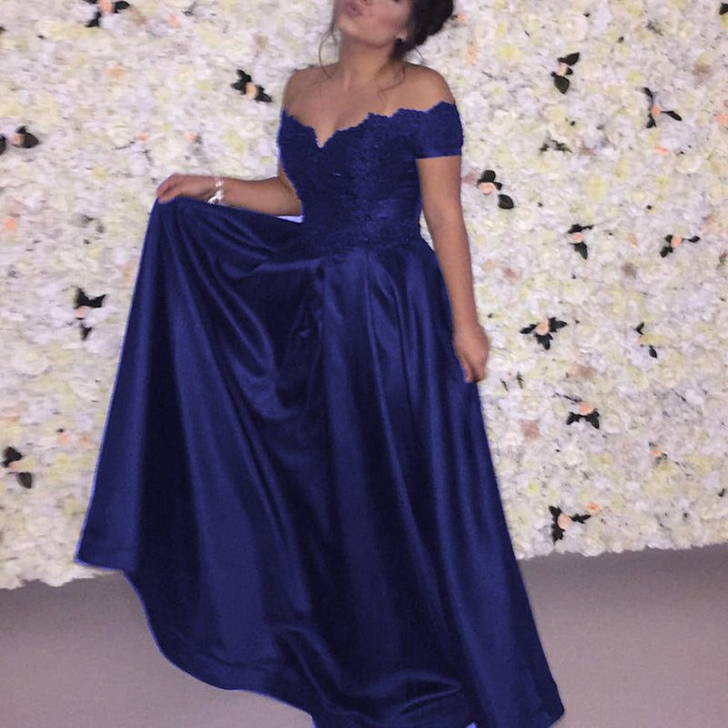 Elegant Black Lace Prom Dress Off the Shoulder A Line Women Evening Long Dresses vestido de formatura