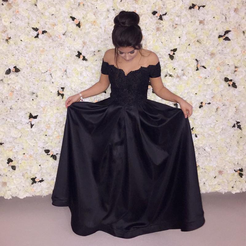 Elegant Black Lace Prom Dress Off the Shoulder A Line Women Evening Long Dresses vestido de formatura