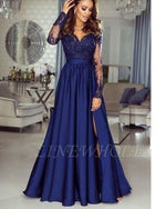 Long Sleeves Blue Formal Evening Long Dress Wedding Guest Dress for Women PL01115