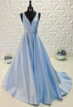 Flattering Blue  A line silhouette Mesh V Neck Prom Dress Girls Senior Graduation Gown for Party