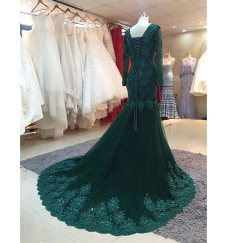 Dark Green Lace Embellishment Mermaid Evening Gown Mother of the Bride Dresses Women Formal Dress 2020