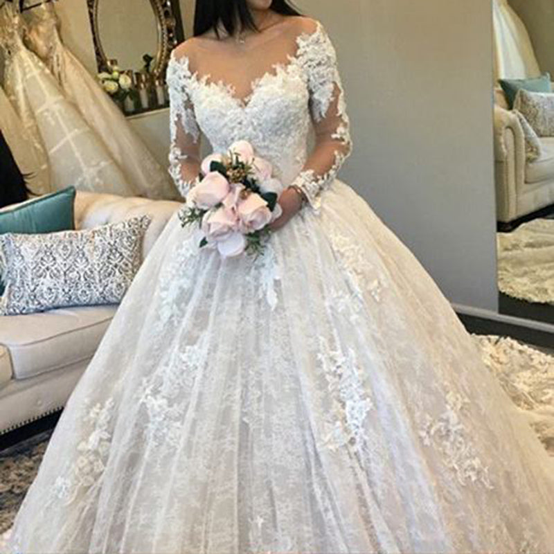 Vestidos de novia de encaje de manga larga de corte A Vestido de novia Vestido De Novias