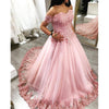 Pink Ball Gown Lace Prom Dresses Vestido De Festa 2018 Evening Formal Gown