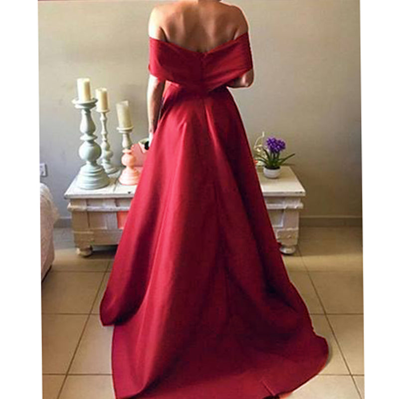 Sexy Off the Shoulder Red Wine Prom Dress Women Formal  A Line Evening Dresses Vestido De Festa 2018