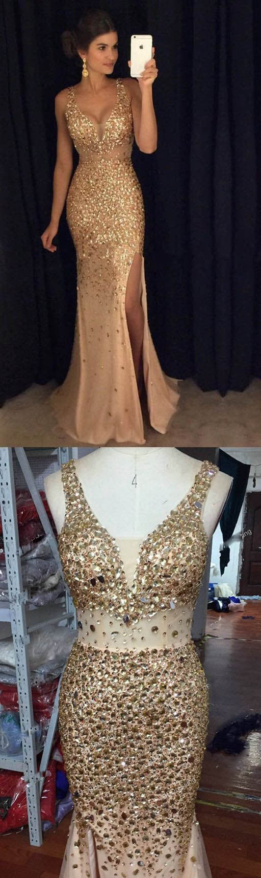 Luxury Crystal Rhinestones Prom Dresses party Evening Gowns Mermaid Sexy Style