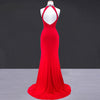 New High Neck Halter Fitted mermaid Formal Gown Red Prom 2018 Dresses Long Women Wear For Evening Party
