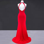 New High Neck Halter Fitted mermaid Formal Gown Red Prom 2018 Dresses Long Women Wear For Evening Party