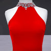 New High Neck Halter Fitted mermaid Formal Gown Red Prom 2018 Dresses Long Women Wear For Evening Party