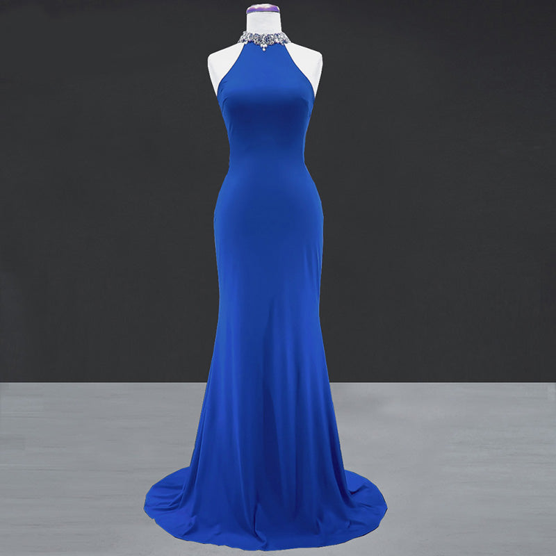 New High Neck Halter Fitted mermaid Formal Gown Red Prom 2018 Dresses Long Women Wear For Evening Party