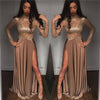 Bling Bling Golden  Sequins Prom Dresses Long Sleeves Formal Evening Dress with Sexy Slits 2020