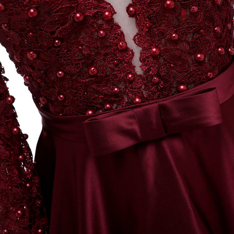 Sexy A Line Burgundy V Neck Prom Dresses Lace Women Formal Evening Gown party Outfits
