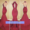 Red Mermaid Halter African Women Evening Gown Sexy Backless Prom Dress Lace abiti lunghi da sera 2018