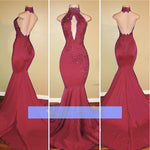 Red Mermaid Halter African Women Evening Gown Sexy Backless Prom Dress Lace abiti lunghi da sera 2018