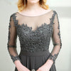 Elegant Long Sleeves Vintage Lace Chiffon Long Grey Mother of the Bride Dress 2020 with Long Sleeves