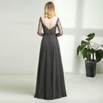 Elegant Long Sleeves Vintage Lace Chiffon Long Grey Mother of the Bride Dress 2020 with Long Sleeves