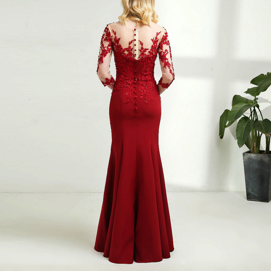 Elegant red Long Sleeves Mermaid Mother of the Bride Dress Lace Women –  Siaoryne