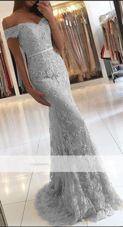 Champagne Lace Prom Dresses Long Evening Formal Gown  Off Shoulder Vestido De Festa