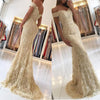 Champagne Lace Prom Dresses Long Evening Formal Gown  Off Shoulder Vestido De Festa