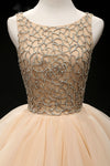 Champagne Crystal Puffy Ball gowns Beaded Prom Dresses Quinceanera Dress Debutante Gown