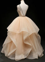 Champagne Crystal Puffy Ball gowns Beaded Prom Dresses Quinceanera Dress Debutante Gown
