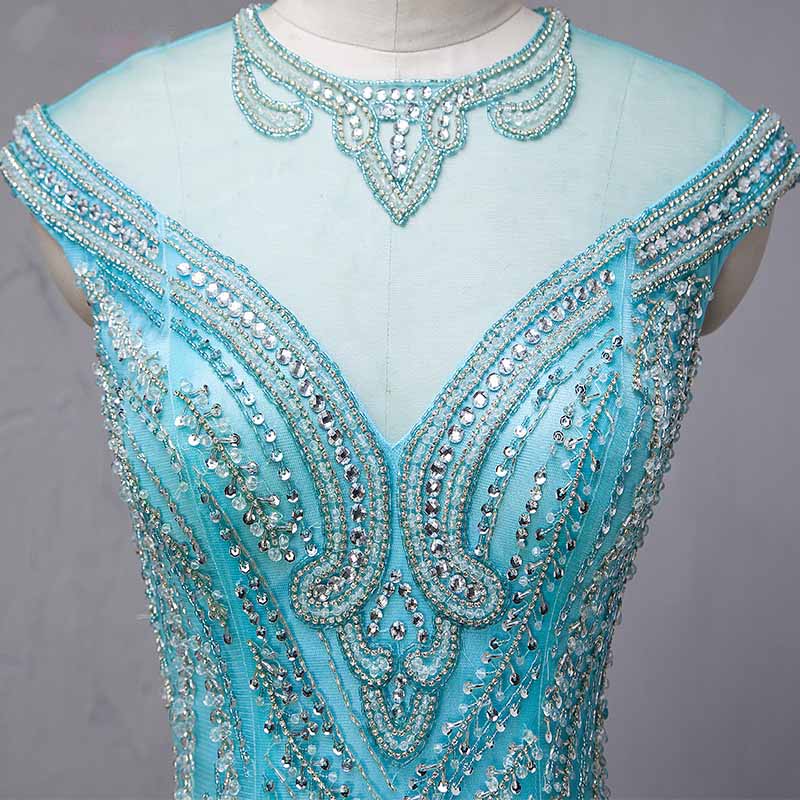Luxury Heavy Beaded Turquoise Mermaid Prom Dresses Women Evening Long Dresses Jewel Neck
