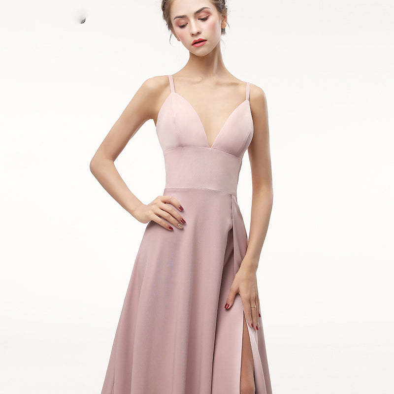 Pink Spaghetti Straps Bridesmaid Dresses Long Evening Gown vestido de formatura