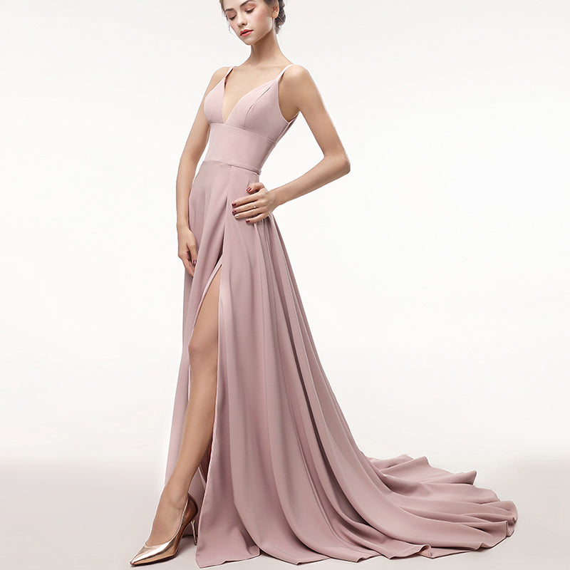 Pink Spaghetti Straps Bridesmaid Dresses Long Evening Gown vestido de formatura