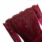 Burgundy Long Sleeves Bridesmaid Dress Lace Embellishment Women Formal Evening party Gown LP6621
