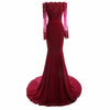 Burgundy Long Sleeves Bridesmaid Dress Lace Embellishment Women Formal Evening party Gown LP6621