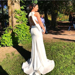 New White Halter 2018 Prom Dresses Sexy Slit Fitted Evening Long Party Dress vestido de formatura