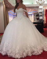 Princess Off the Shoulder Ball Gown Lace Bridal White Wedding Dress for Women Vestido De Novia WD0427