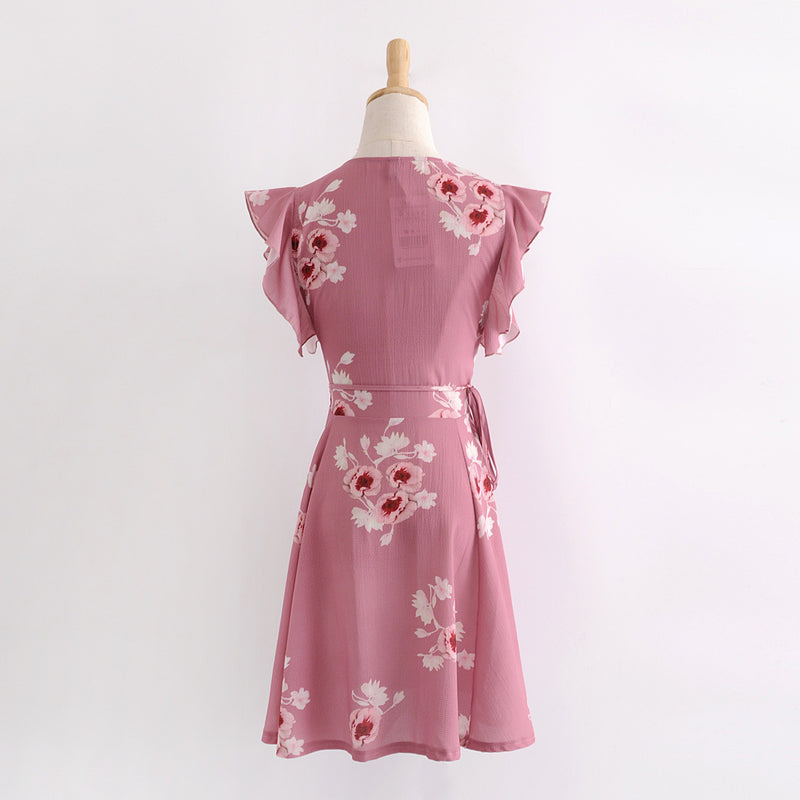 Free Shipping Chic Chiffon V Neck Print Floral Summer Casual Dress Women Outfit 2018 CS180