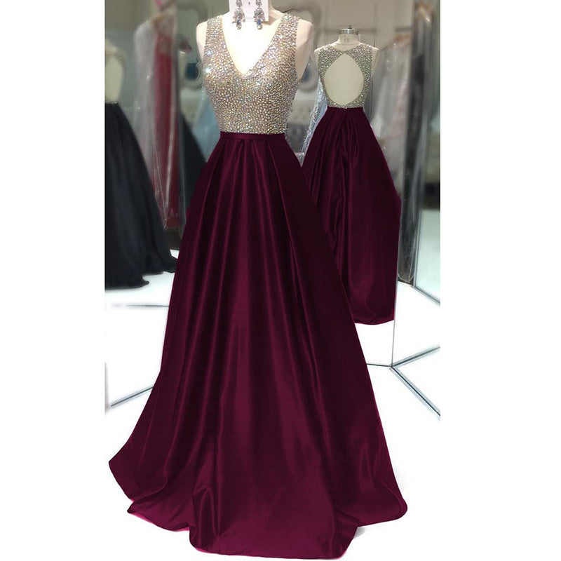 Siaoryne LP037 Long Sexy V Neck Beading Crystal Prom Dress Long Evening Gowns