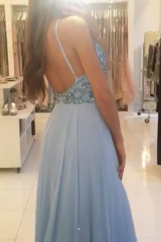 Dramatic Grey Halter Chiffon Long Prom Dresses with Beading Senior Homecoming Formal Dress for Girls