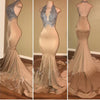 Halter Gold Sequins Long Africa Women Evening Prom Dresses Mermaid Gown LP698