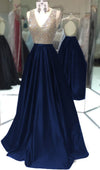 Siaoryne LP037 Long Sexy V Neck Beading Crystal Prom Dress Long Evening Gowns