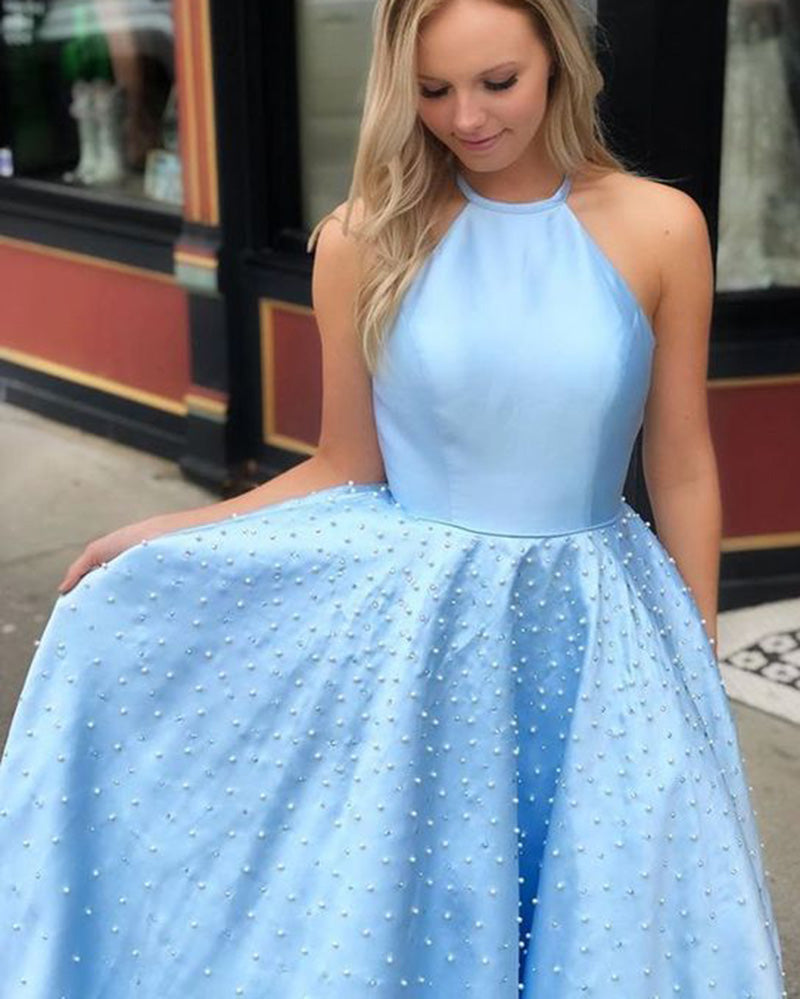 Unique Style Halter Blue /yellow Prom Dresses for Girls Long 2019 Gown PL8541