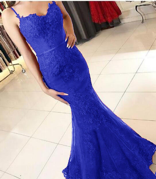 Fashion Spaghetti Straps Mermaid Lace burgundy Lace Prom Dresses Long 2022 LP368