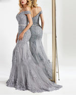 Siaoryne Off Shoulder Gray Mermaid Lace Evening Dress Long Women Prom Gowns PL20143